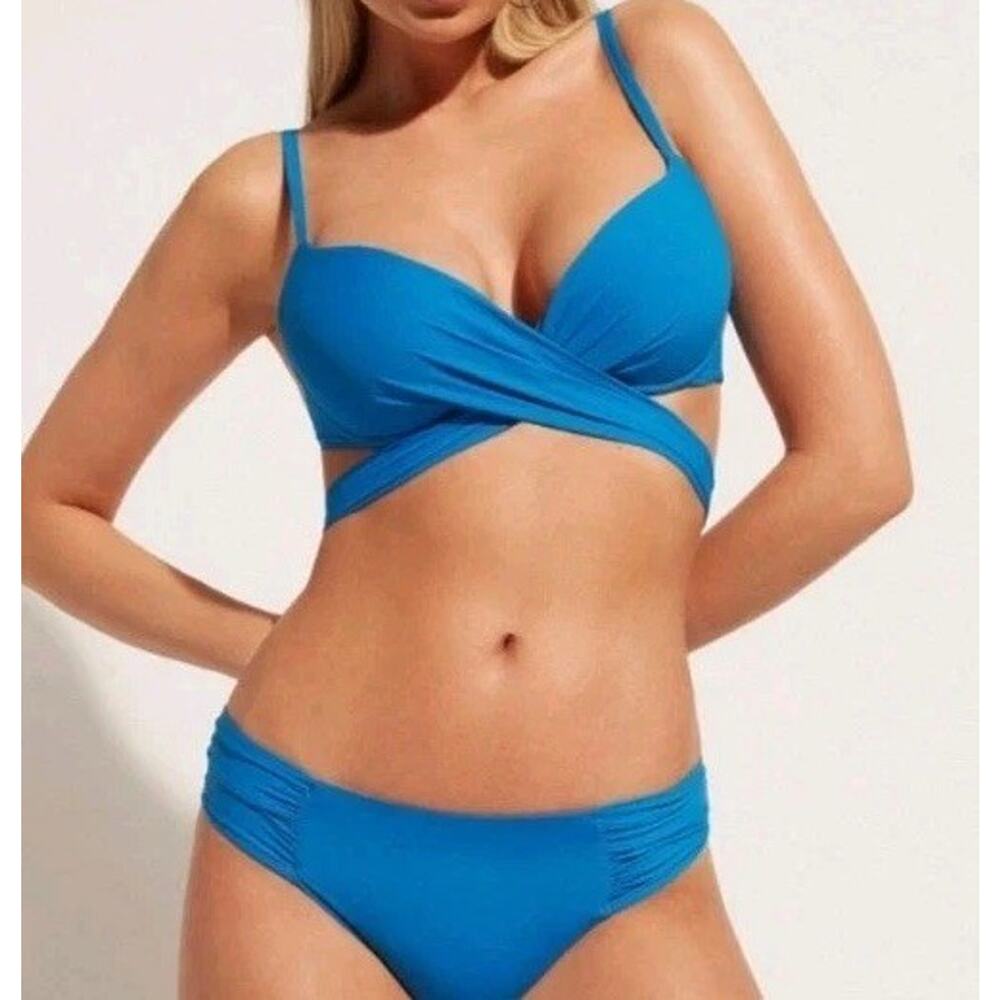 La Blanca Island Goddess Wrap Bikini Swimsuit Underwire Top 12 Turquoise M S Set